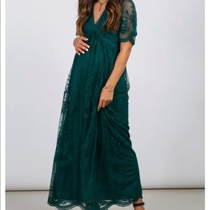 Forest green mesh overlay maternity dress
